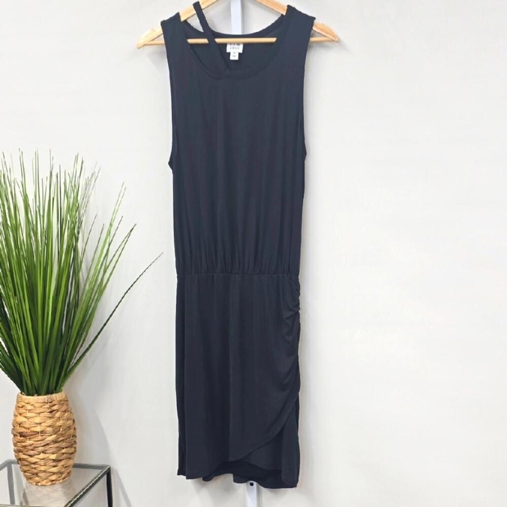 Peyton Jensen Women Black Cutout Shoulder Ruched Tulip‎ Hem Mini Dress Size M